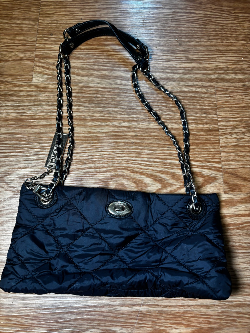 DKNYC Black Quilted Chain-Handle Shoulder Bag